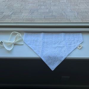 White dog bandana and bow tie collar